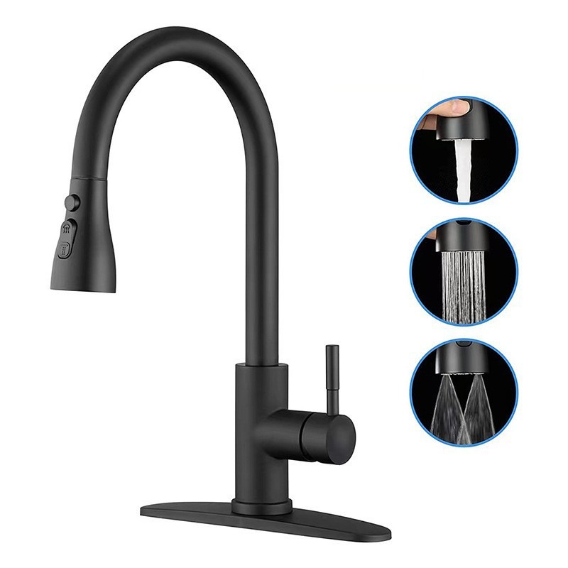 Matte Black Dual Blade Power Sweep Pull-Out Faucet (3 Spray Modes)