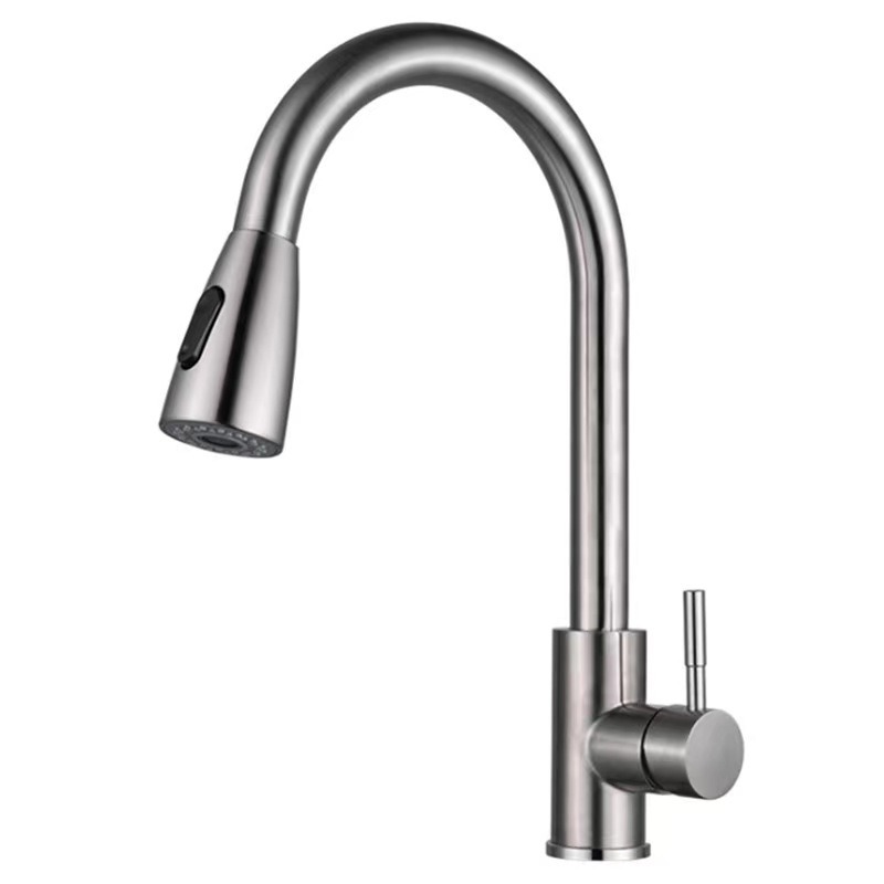 Brushed Steel Dual-Function Pull-Out Kitchen Faucet