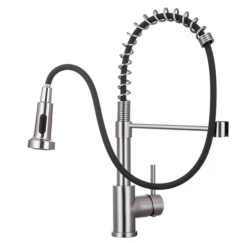Brushed Single-Stream Spring Pull-Out Sink Faucet