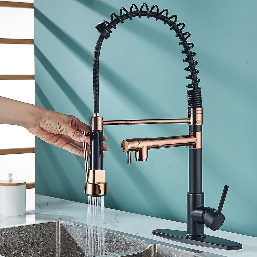 Matte Black & Rose Gold Dual Spray Spring Faucet