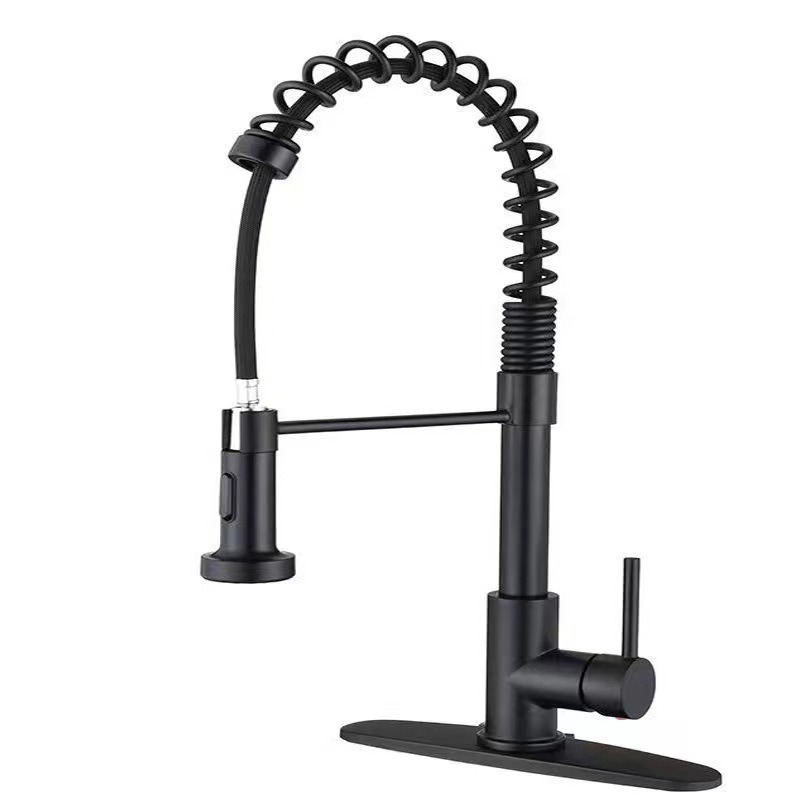 Matte Black Single Stream Spring Kitchen Faucet